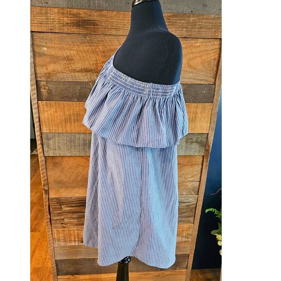 Sweet Wanderer Dress Womens Large Ruffle One Shoulder Striped Blue & White - Picture 4 of 8